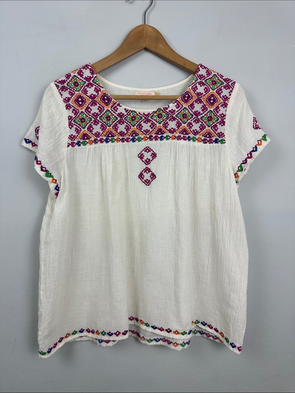 Pink Chicken Women’s 100% Flax Embroidered Gauzy Top Sz M